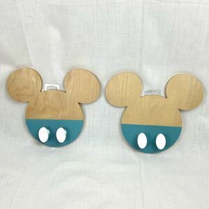 DISNEY Mickey Mouse Wall Hooks Wooden Wall Mount Set of 2 - New
